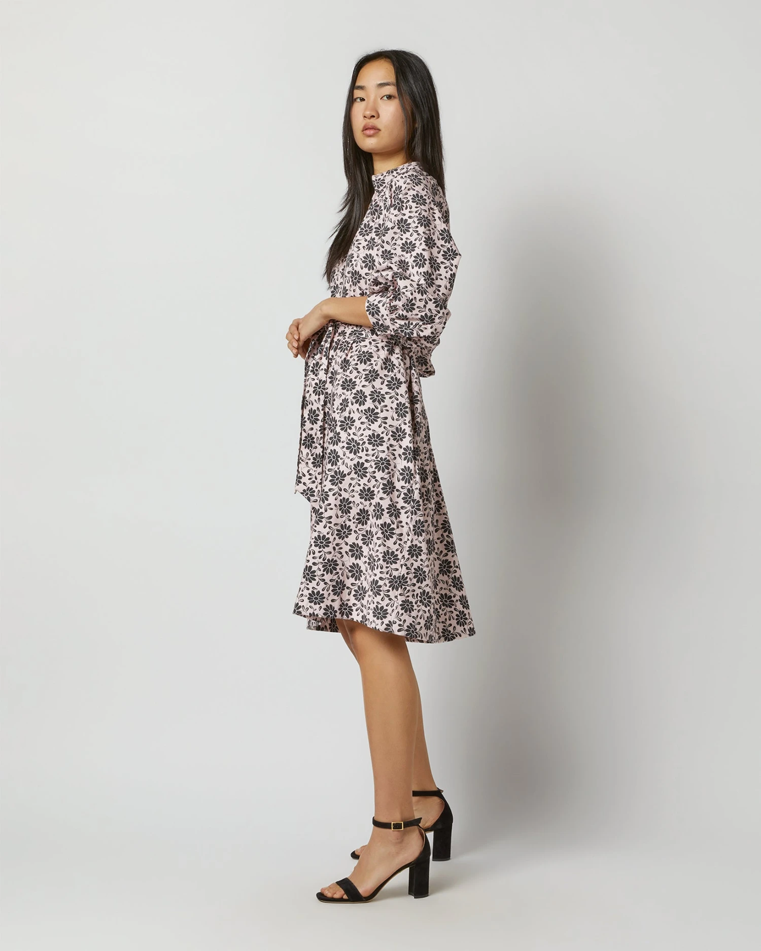 Liya Dress In Light Pink/Charcoal Daisy Stretch Sateen - Image 8