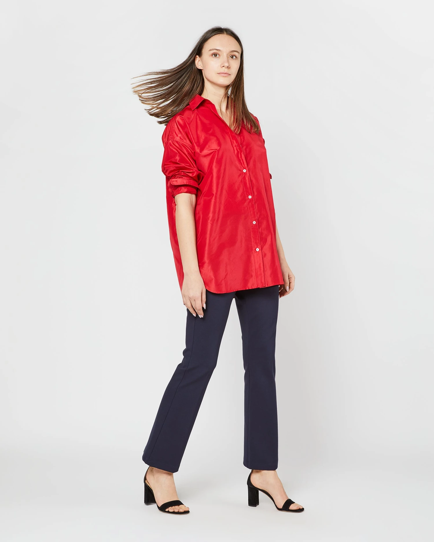 Elongated Elle Shirt In Red Silk Taffeta - Image 4
