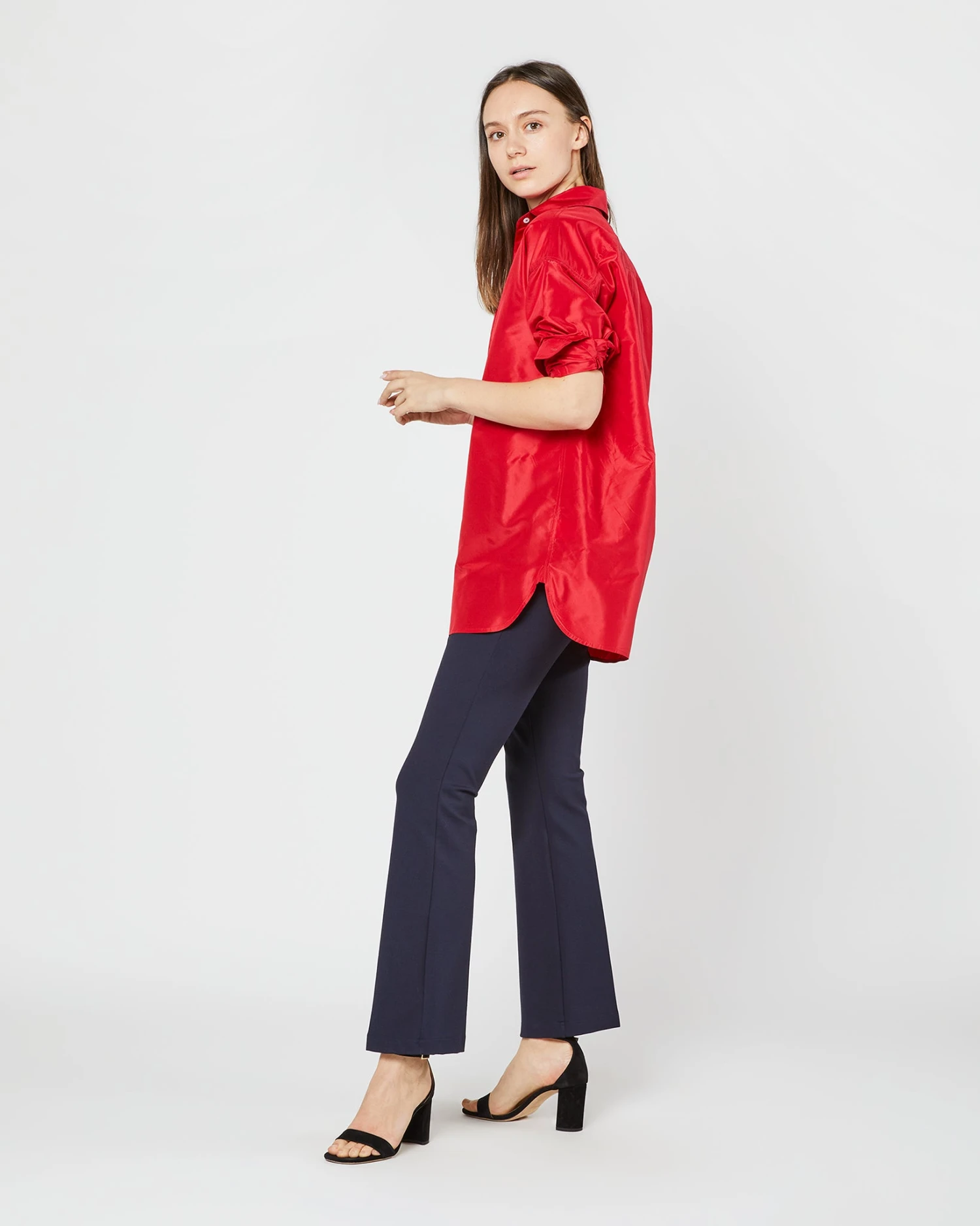 Elongated Elle Shirt In Red Silk Taffeta - Image 2