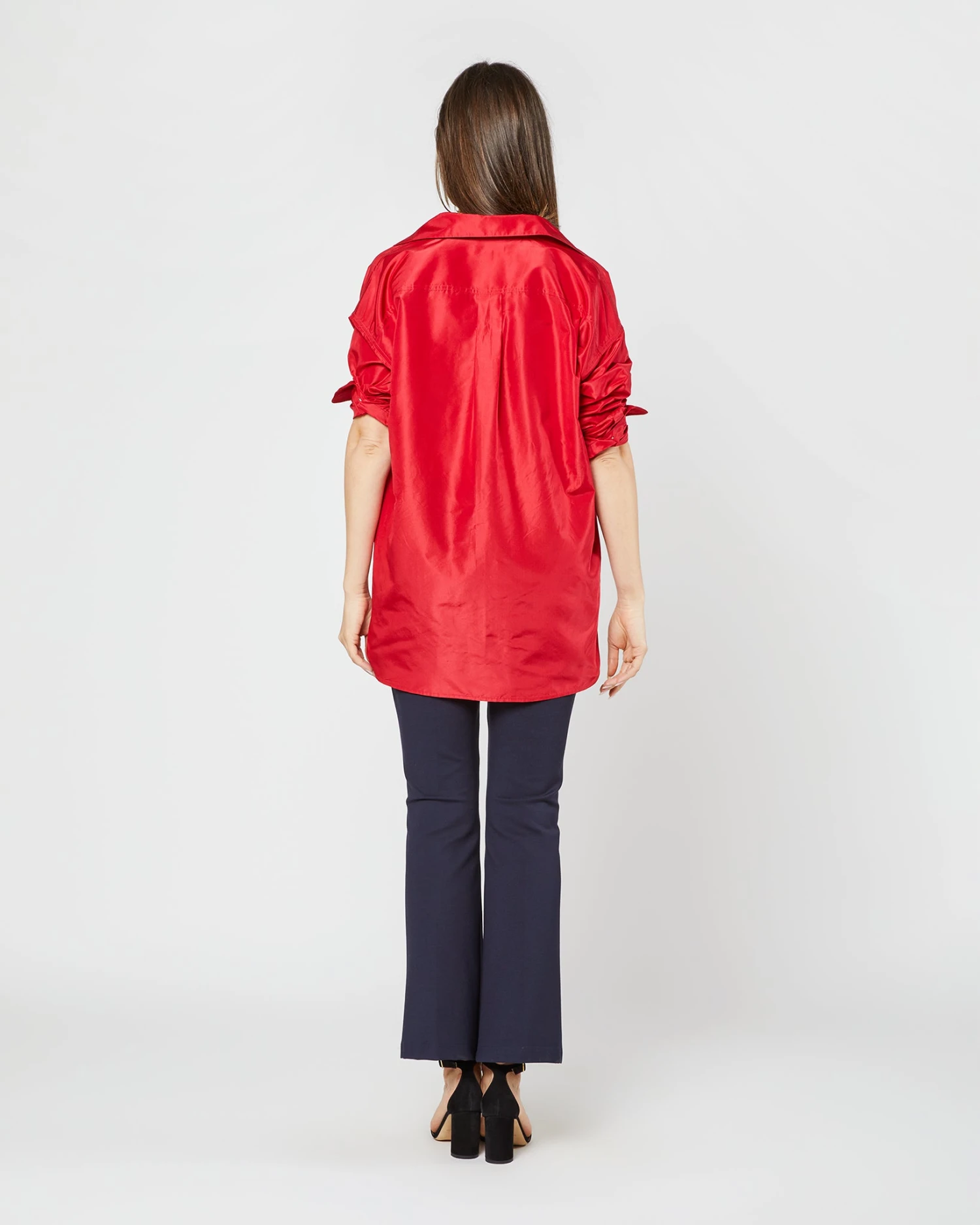 Elongated Elle Shirt In Red Silk Taffeta - Image 6