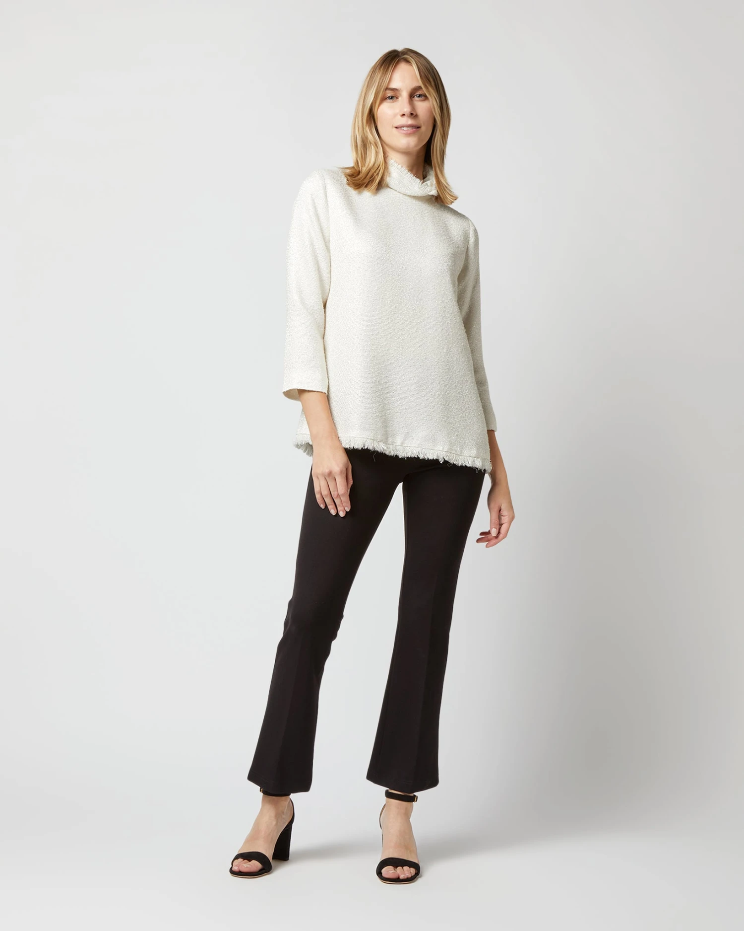 Ana Fringe Top In Ivory Sparkle Tweed