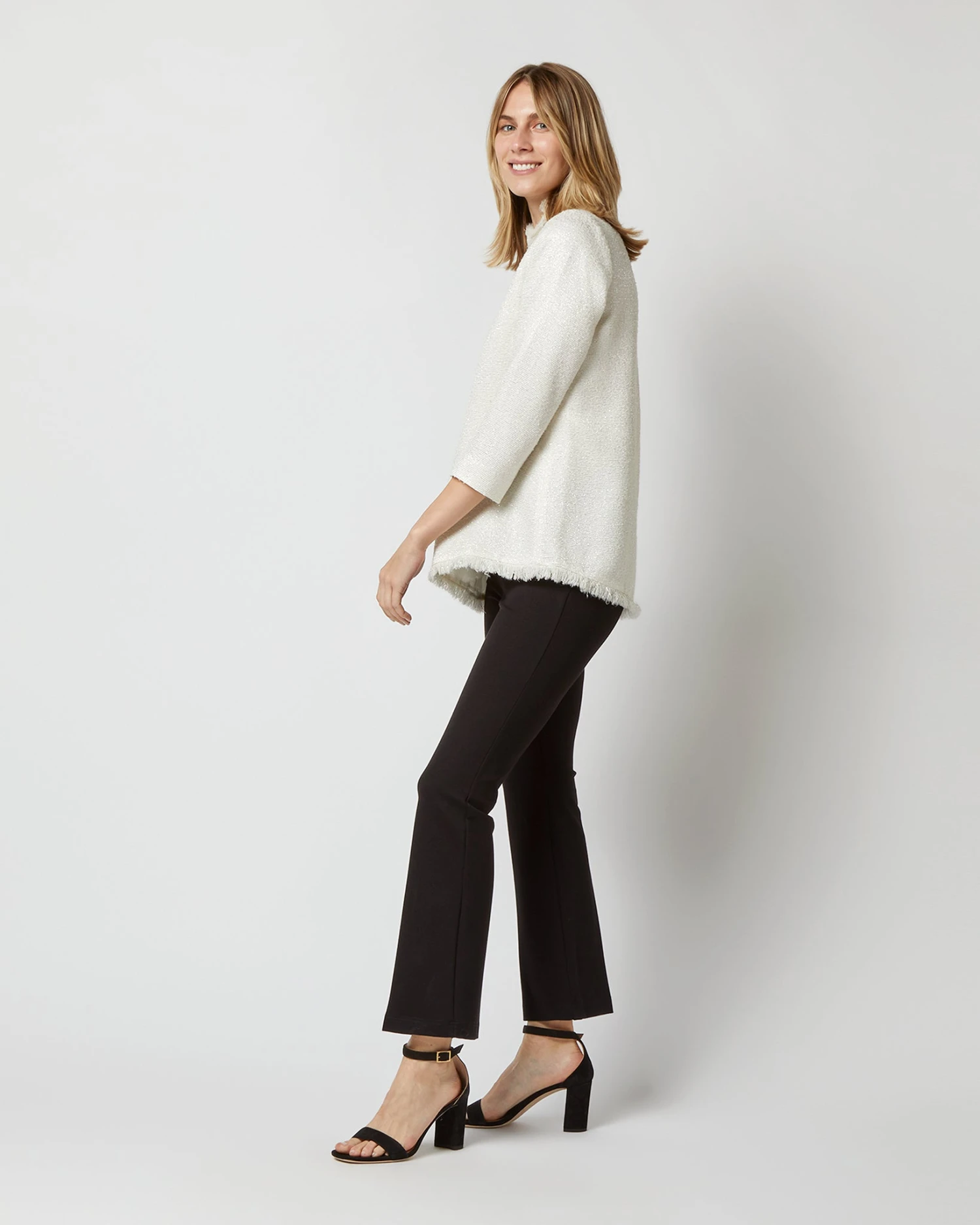 Ana Fringe Top In Ivory Sparkle Tweed - Image 4