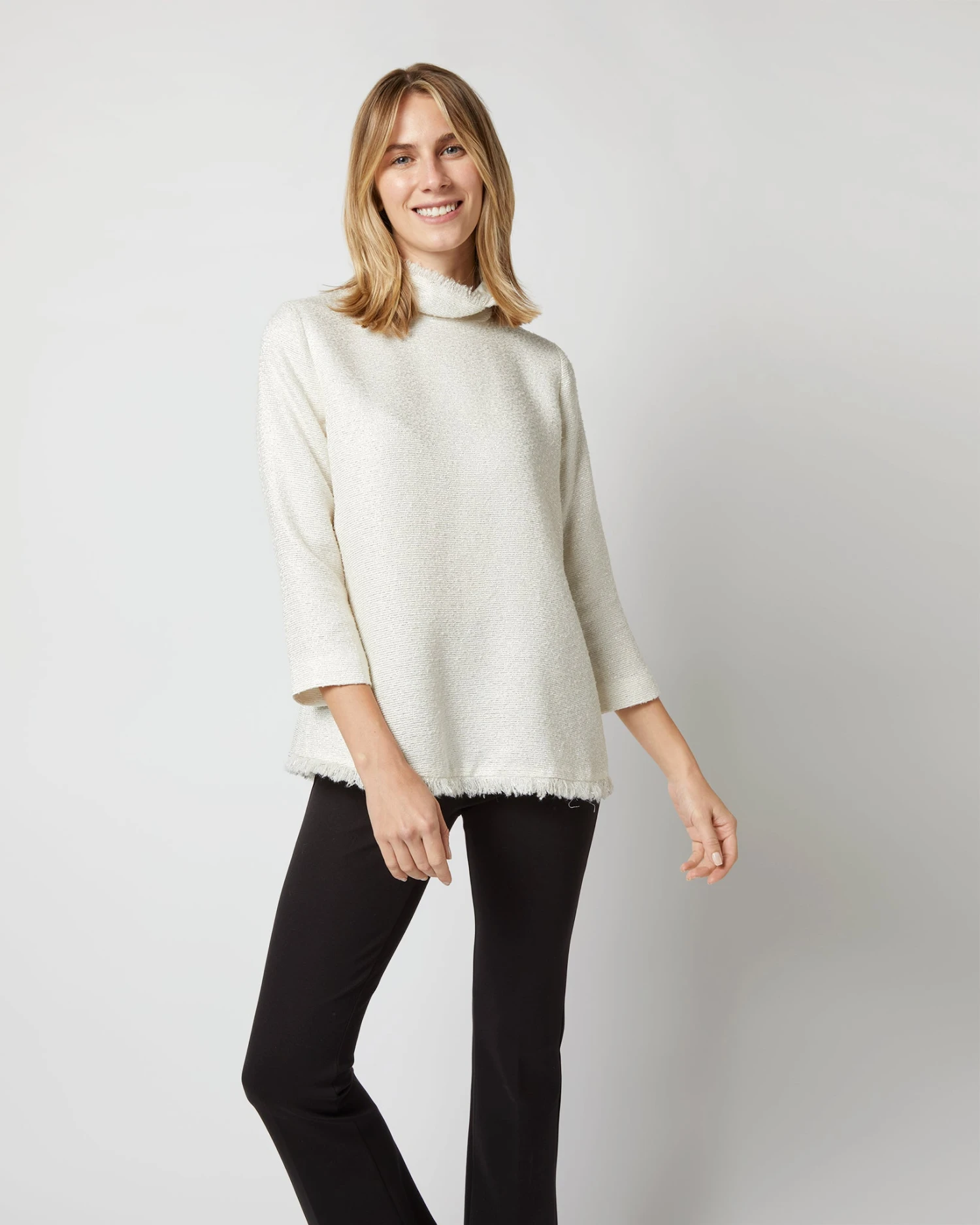 Ana Fringe Top In Ivory Sparkle Tweed - Image 3