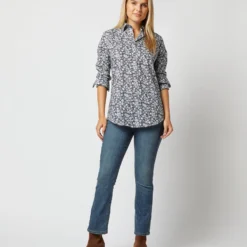 Tomboy Popover Shirt In Navy Edenham Shadow Liberty Fabric