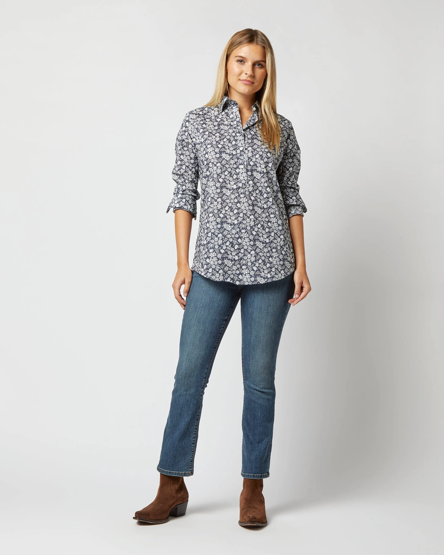 Tomboy Popover Shirt In Navy Edenham Shadow Liberty Fabric