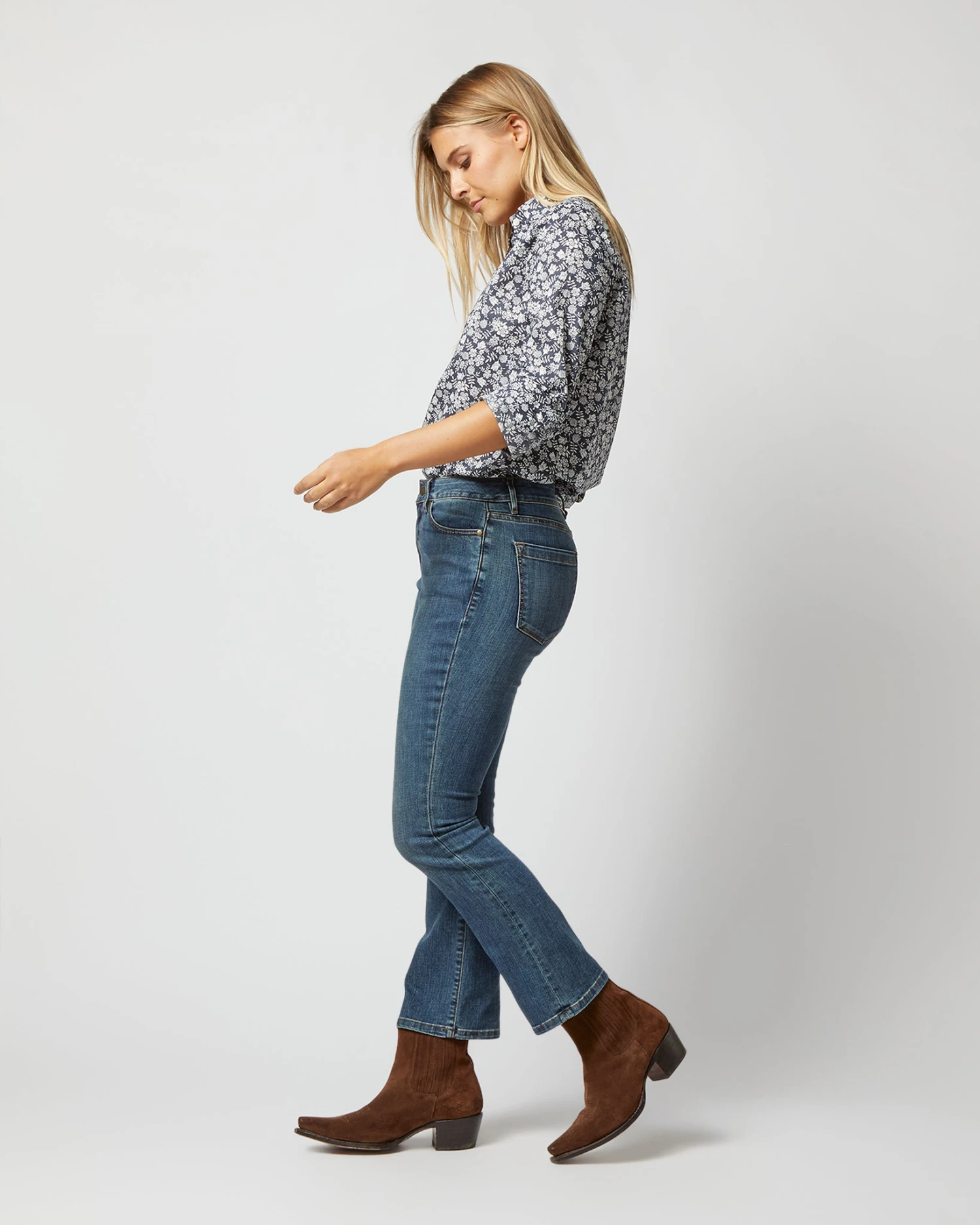 Tomboy Popover Shirt In Navy Edenham Shadow Liberty Fabric - Image 6