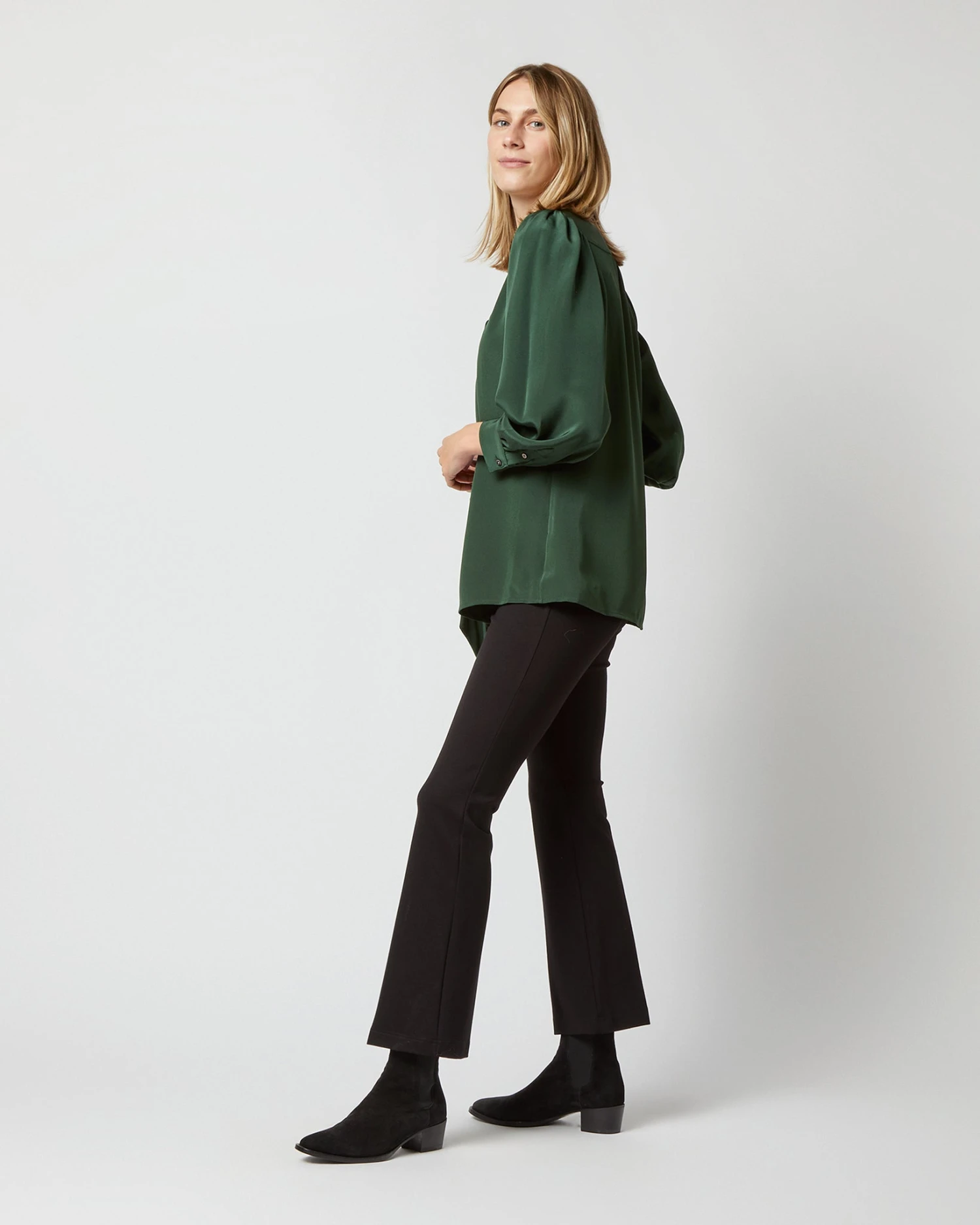 Helene Tie-Neck Blouse In Hunter Silk Crepe De Chine - Image 7