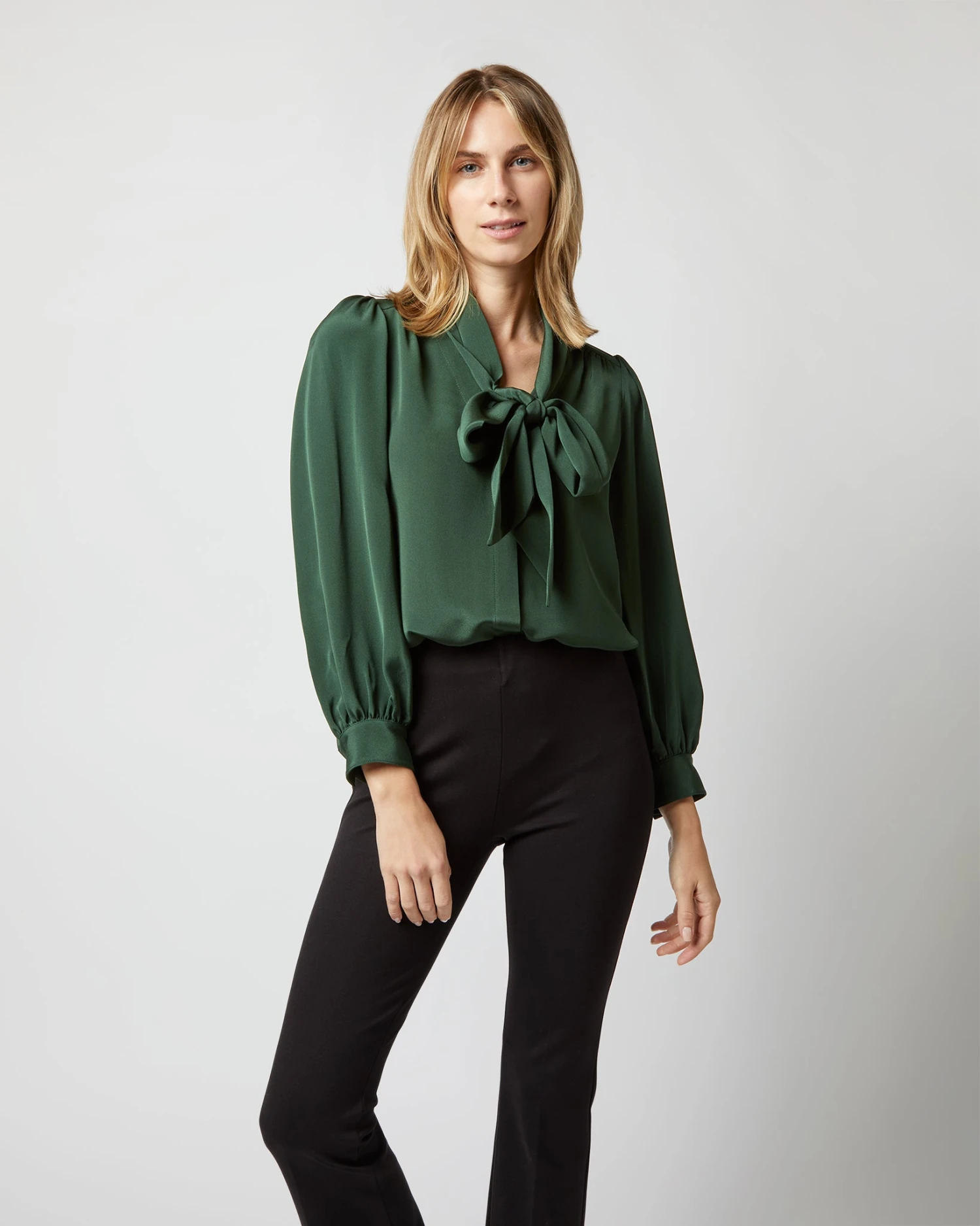 Helene Tie-Neck Blouse In Hunter Silk Crepe De Chine - Image 2