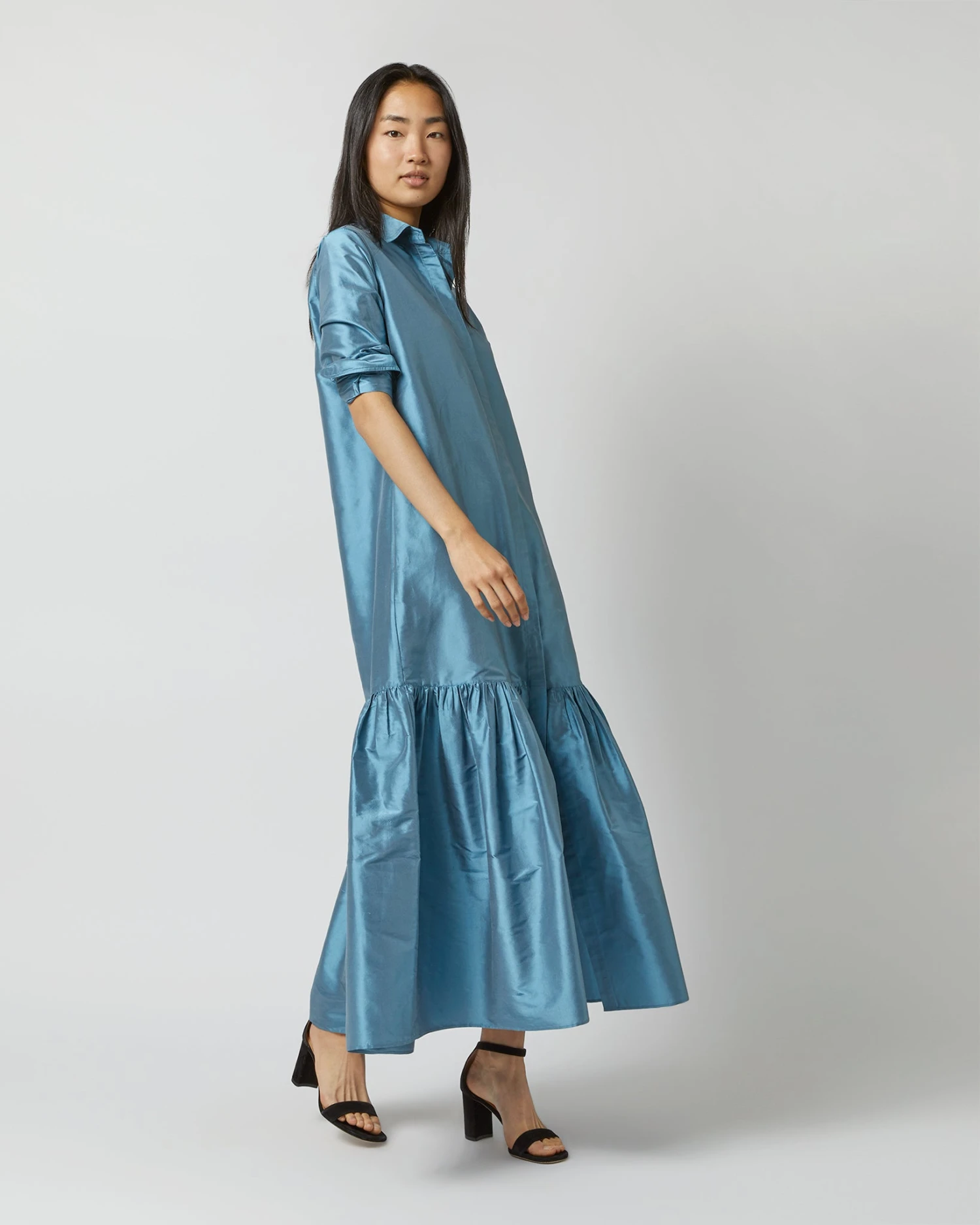Manon Dress In Steel Blue Silk Shantung - Image 6