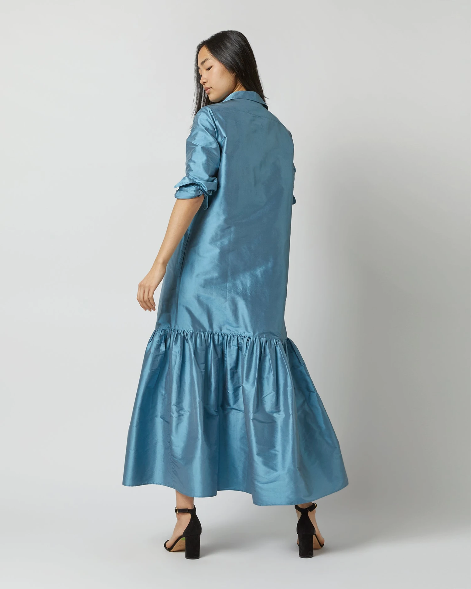 Manon Dress In Steel Blue Silk Shantung - Image 10