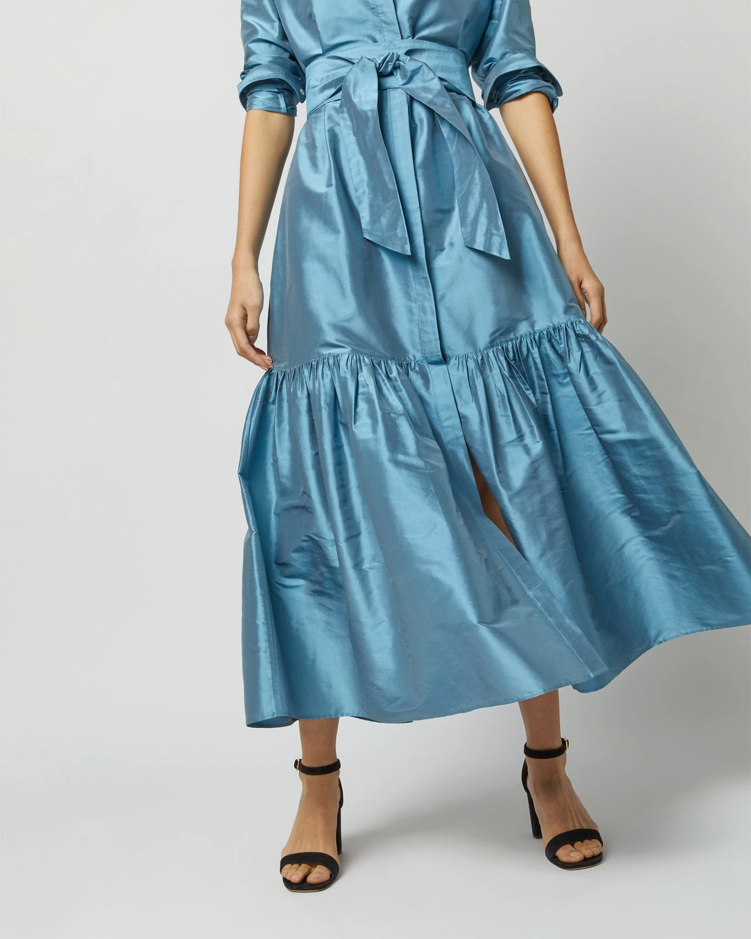 Manon Dress In Steel Blue Silk Shantung - Image 11