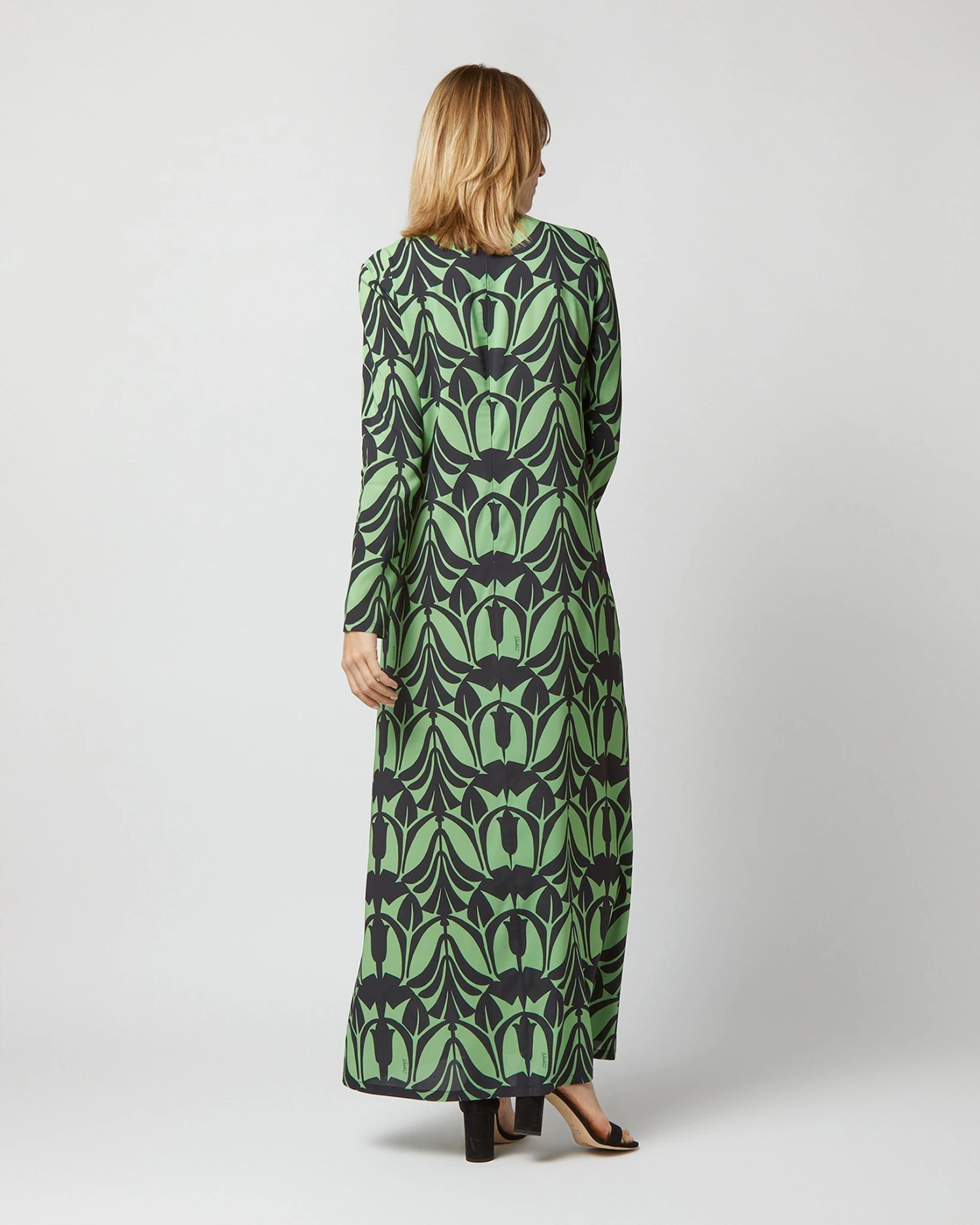 Long Sleeve Swing Dress In Papyrus Green Sablé - Image 4