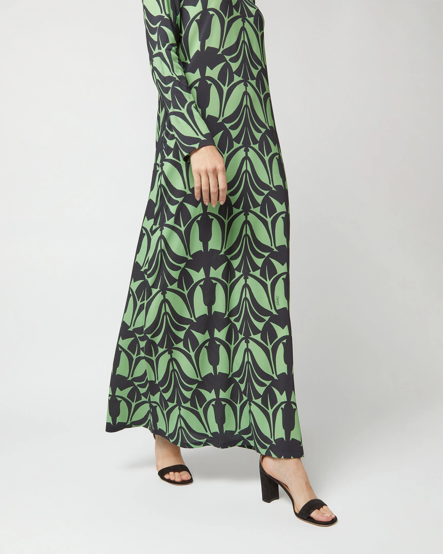 Long Sleeve Swing Dress In Papyrus Green Sablé - Image 6