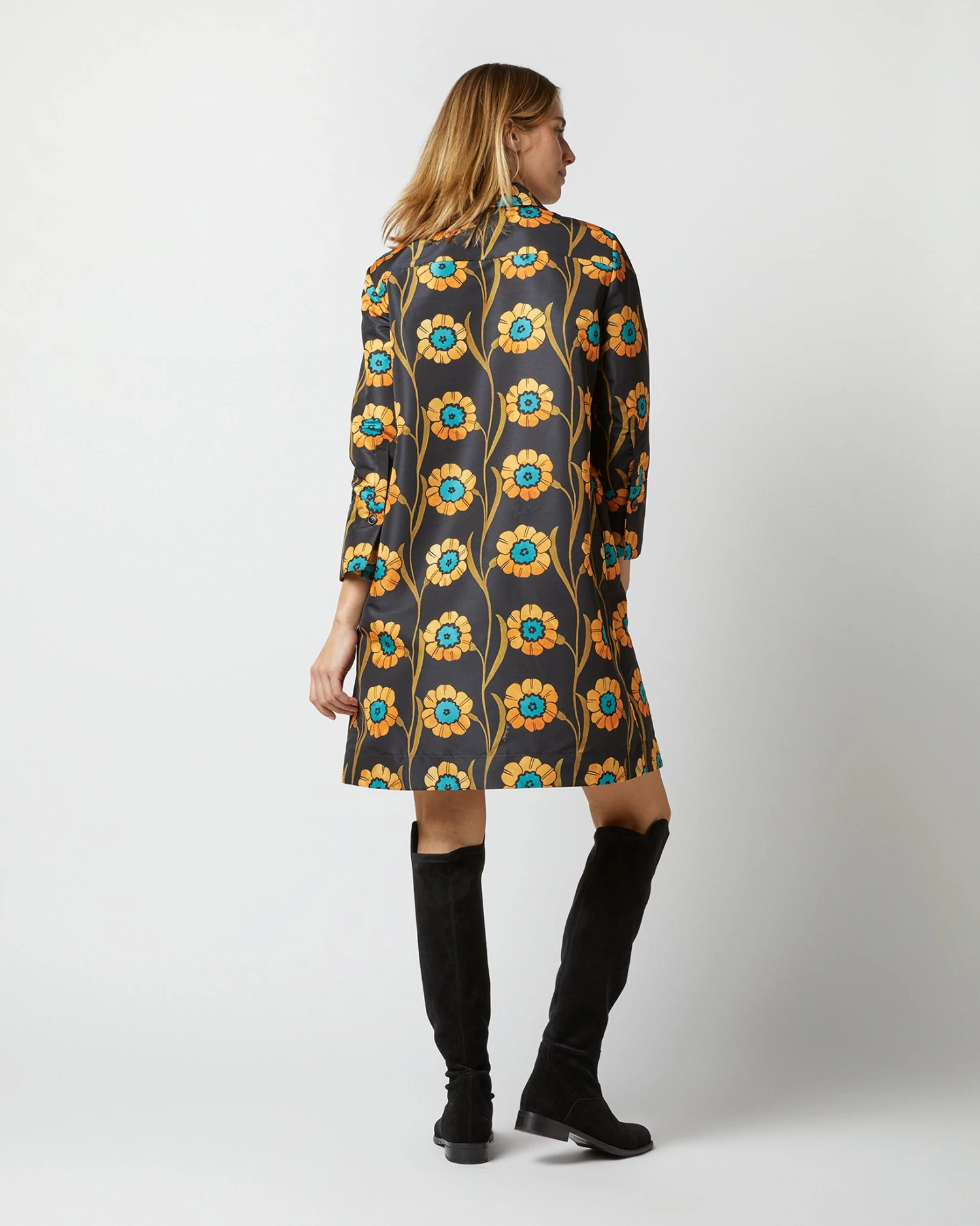 Short Artemis Dress In Daisychain Black Faille - Image 5