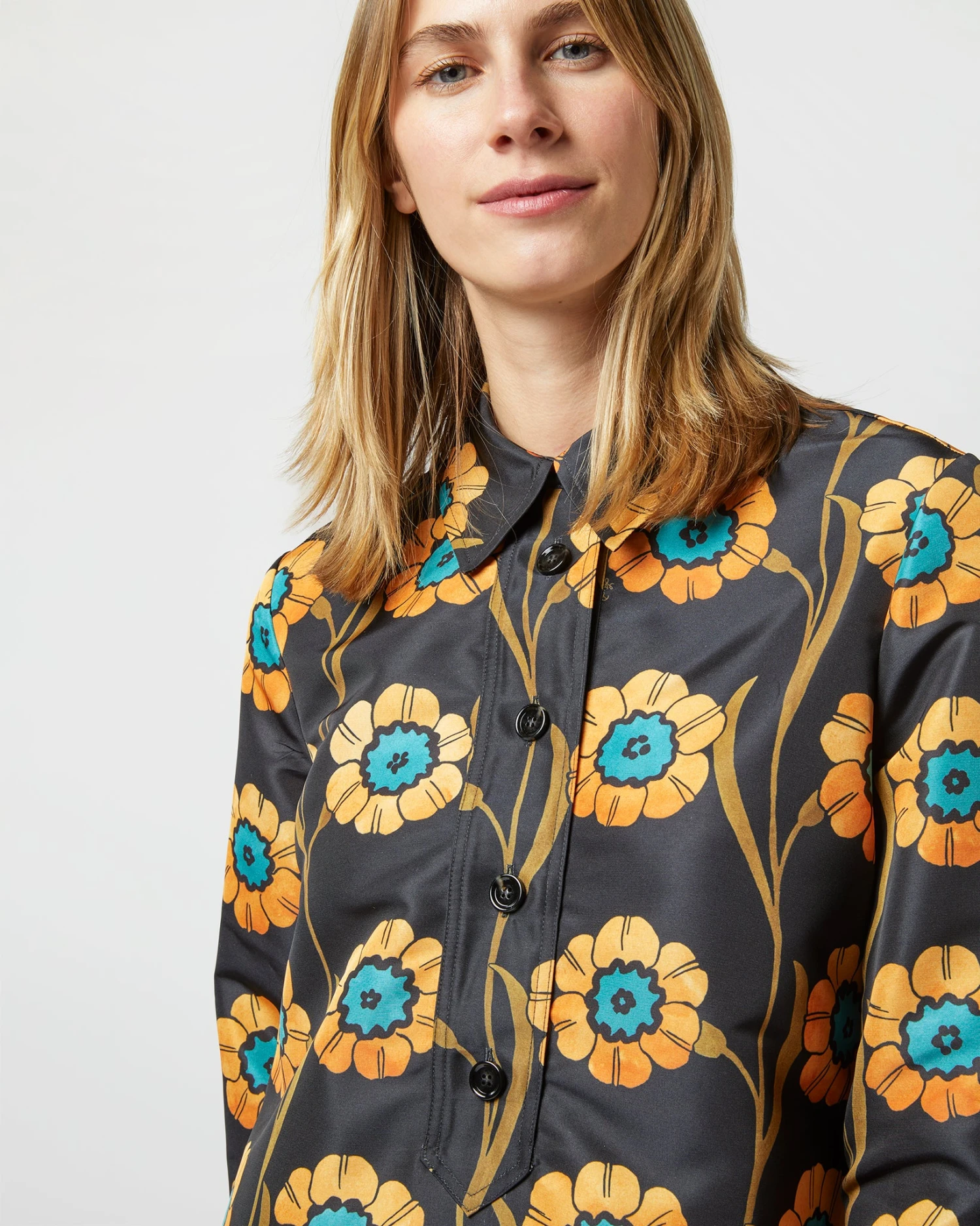 Short Artemis Dress In Daisychain Black Faille - Image 3