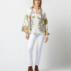 Cerere Blouse In Grenadilla Off White Cotton Popeline