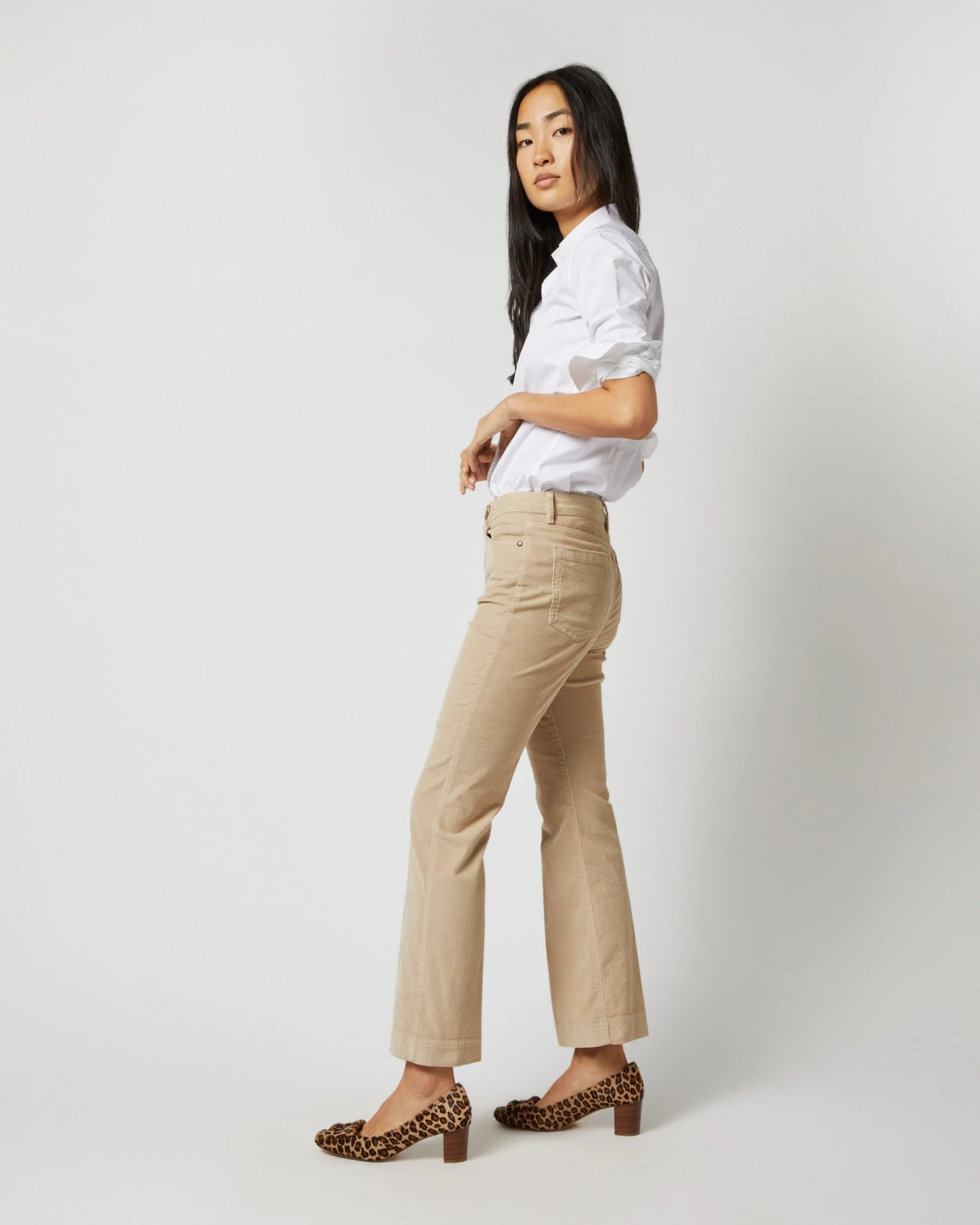 Kendall Flare 5-Pocket Pant In Stone Stretch Cord - Image 4