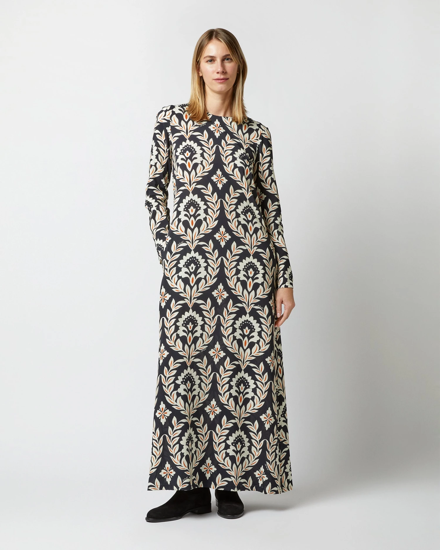 Long Sleeve Swing Dress In Ghirlanda Black Sablé